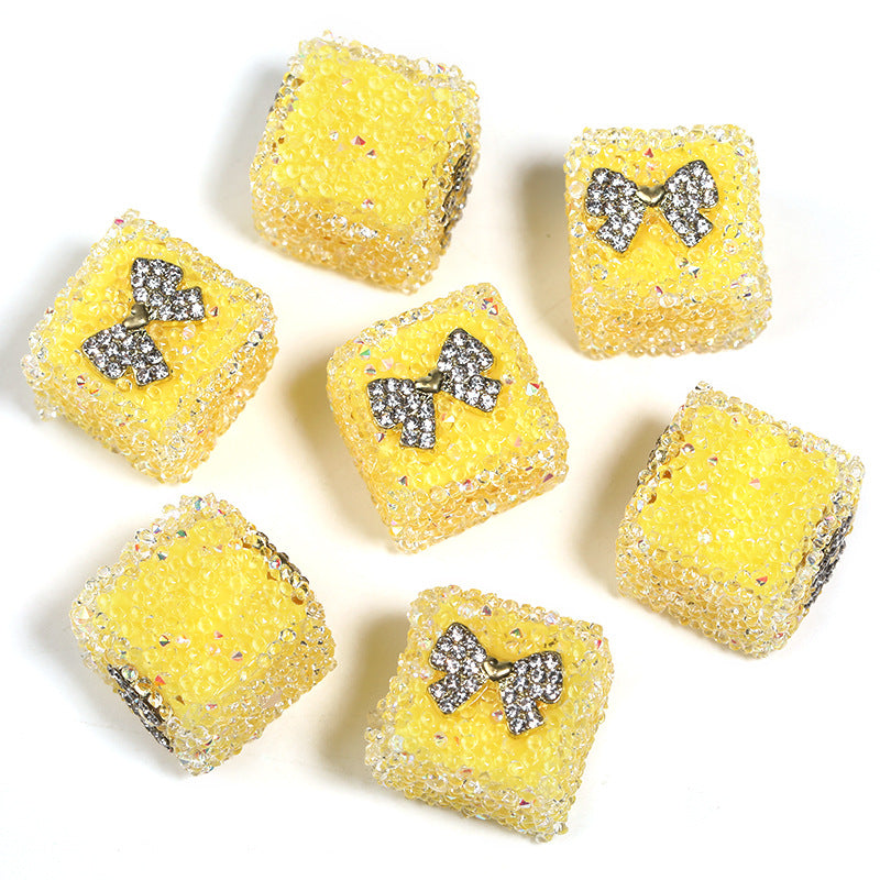 Wholesale 5pcs/pack Rhinestone Color Love Bow Square Sugar Beads
